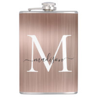 Or rose métallisé monogramme girly en acier brossé