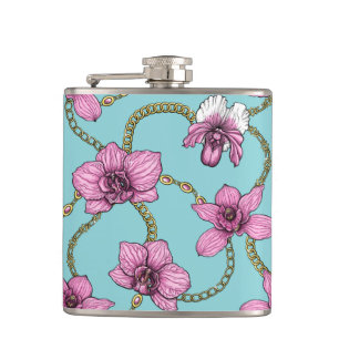 Flasques Orchidées et chaînes, roses et bleues