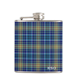Flasques O'Sullivan Tartan Monogramme bleu et vert Plaid