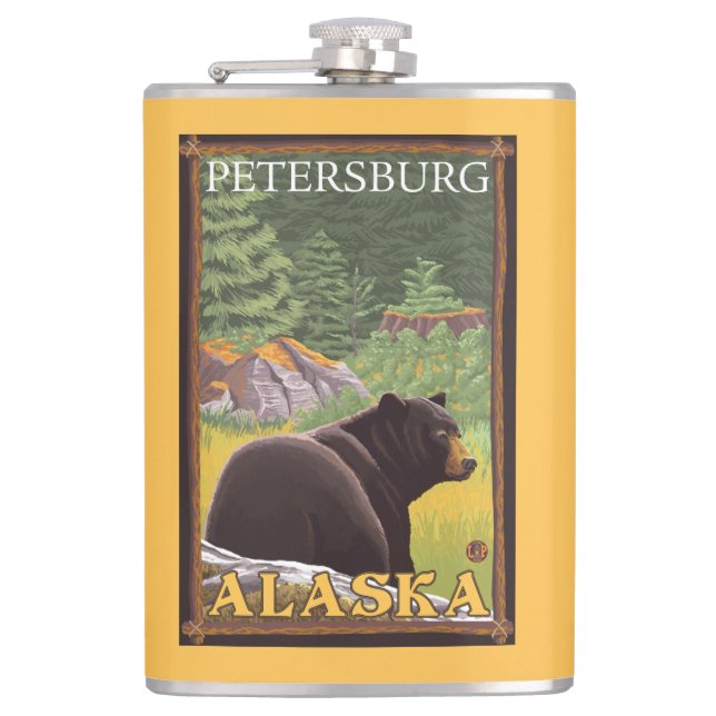 Flasques Ours noir dans la forêt - Pétersbourg, Alaska (Devant)
