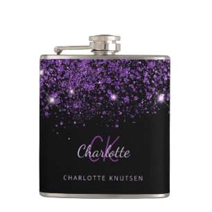 Flasques Paillettes violet noir monogramme amie meilleure a