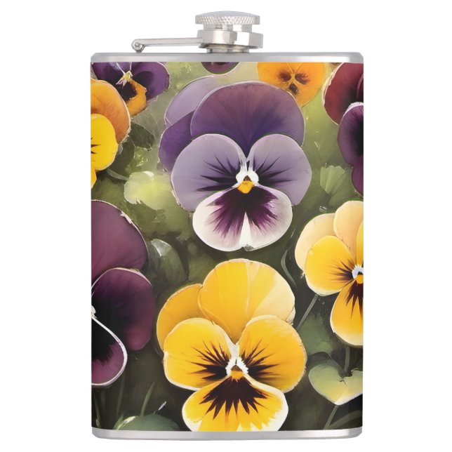 Flasques Pansies jaunes et violets aquarelle (Devant)