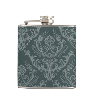 Flasques Papier peint floral vert de luxe de damassé