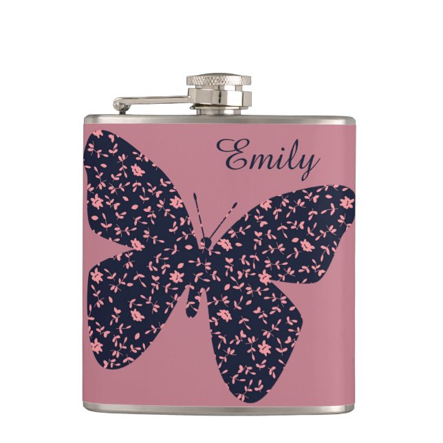 Flasques Papillon floral rose et violet Personnalisé (Devant)