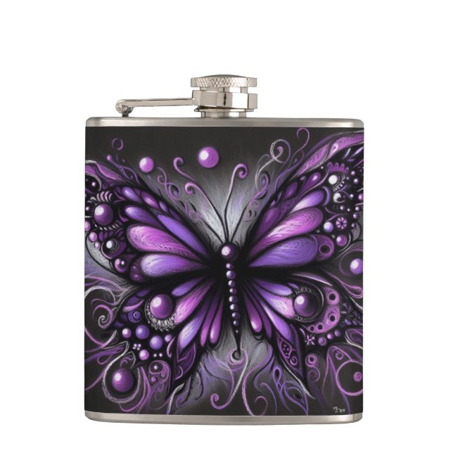 Flasques Papillon gothique blanc violet noir couleur (Devant)