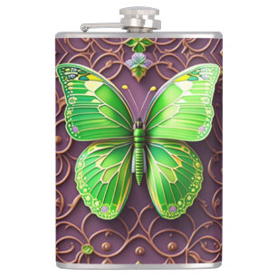 Flasques Papillon vert en optique 3D