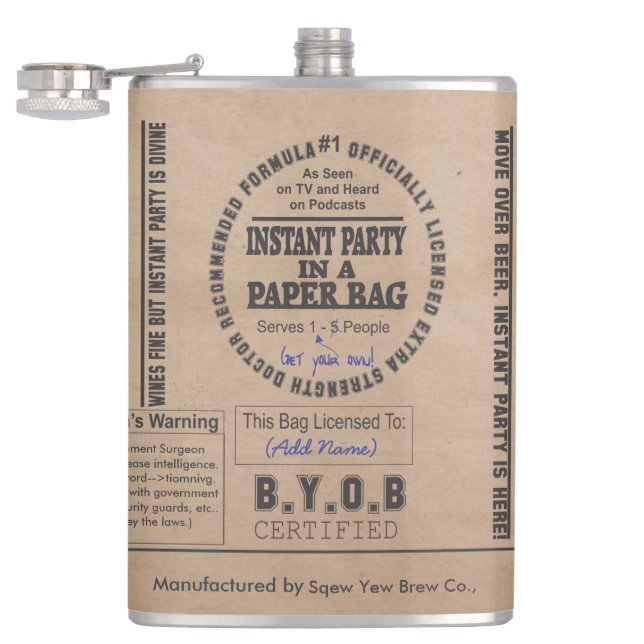 Flasques Partie Dans Un Sac En Papier Personnalisable (Ouvert)
