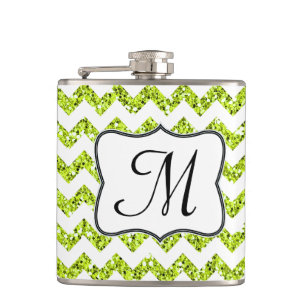 Flasques Parties scintillant à la chaux Chevron Monogram Wh