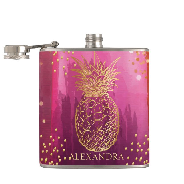 Flasques Parties scintillant d'ananas rose personnalisée (Ouvert)