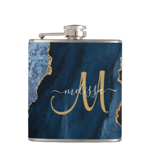 Flasques Parties scintillant d'or bleu chic Agate Monogramm