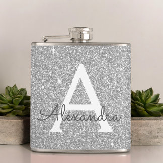 Flasques Parties scintillant en argent de luxe et Monogramm