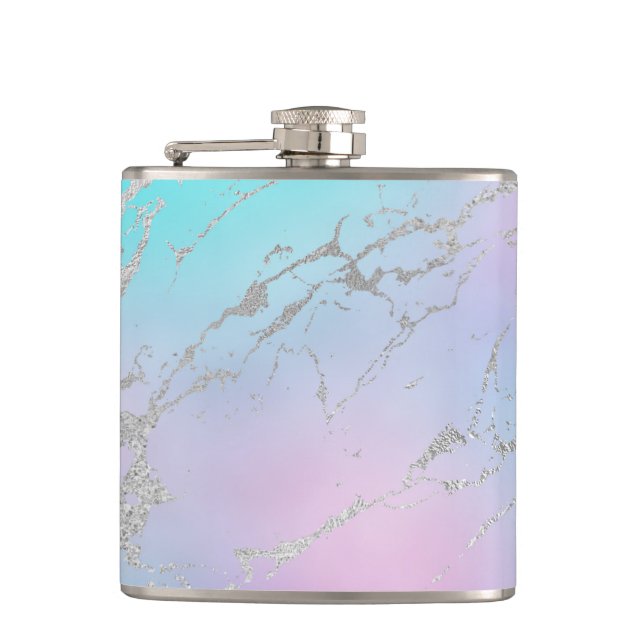 Flasques Parties scintillant en marbre pastel Blue Silver E (Devant)