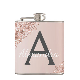 Flasques Parties scintillant en or rose pâle et Monogramme 