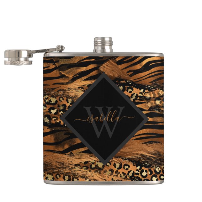 Flasques Parties scintillant moderne en cuivre Monogramme (Ouvert)