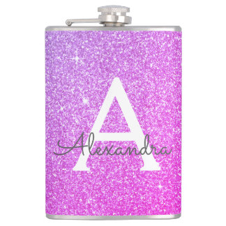 Flasques Parties scintillant rose violet et monogramme étin