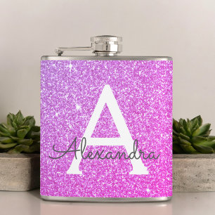 Flasques Parties scintillant rose violet et monogramme étin