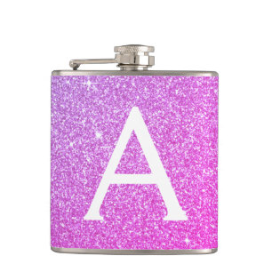 Flasques Parties scintillant rose violet et monogramme étin