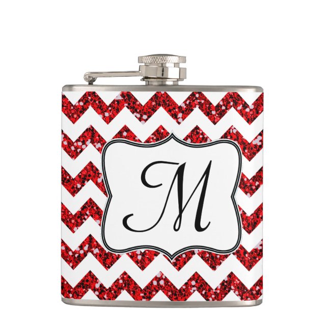 Flasques Parties scintillant rouge moderne Chevron Monogram (Devant)