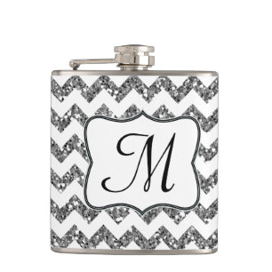 Flasques Parties scintillant Silv moderne Chevron Monogram