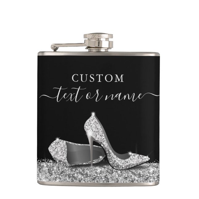 Flasques Parties scintillant talons hauts Noir argent perso (Devant)