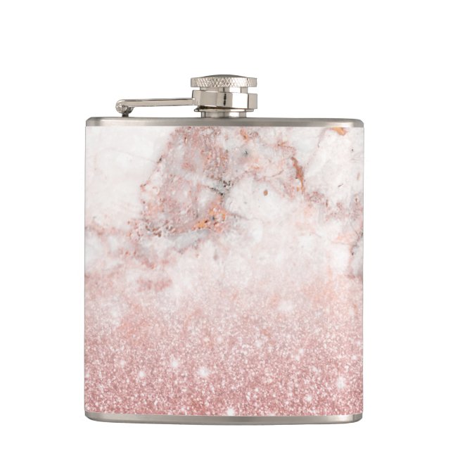 Flasques Parties scintillantes roses Ombre de marbre blanc (Devant)