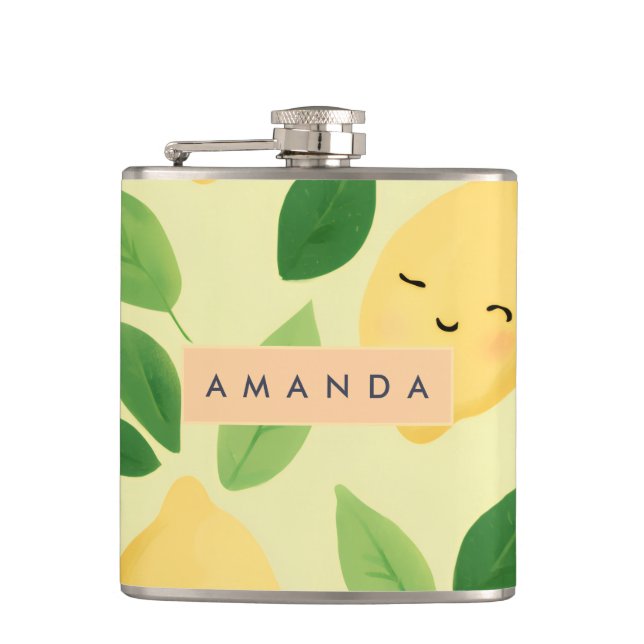 Flasques Pastel personnalisé Cute Smiling Citron Motif (Devant)