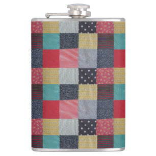 Flasques patchwork vintage carré à motifs colorés
