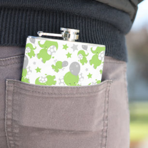 Flasques Pattern of Green Elephants, Cute Elephants, stars