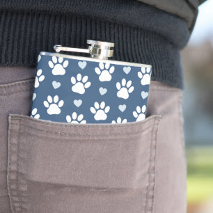 Flasques Pattern of paws, Dog paws, White paws, Blue Hearts