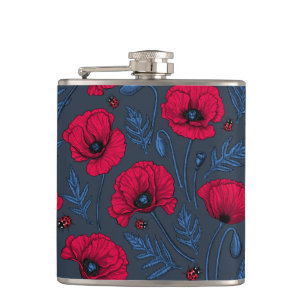 Flasques Pavot rouge et coccinelle bleu foncé