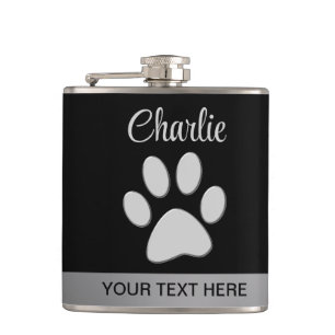 Flasques Paw Chien Argent sur arrière - plan noir