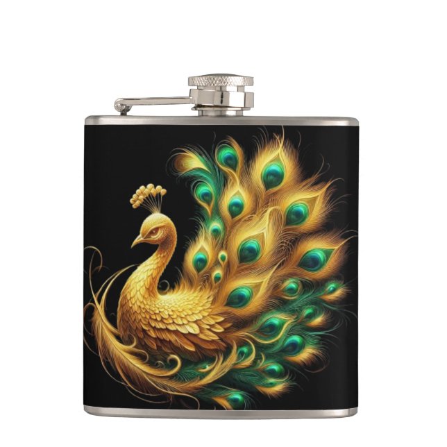 Flasques Peacock montrant le plumage vert et jaune (Devant)