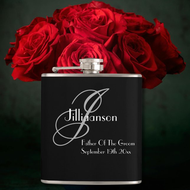 Flasques Père Du Mariage Groom Cadeau Chic Monogramme (Father Of The Groom Wedding Gift Chic Monogram Flask.)