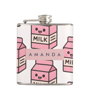 Flasques Personnalisé Cute Kawaii Pink Milk Carton Design
