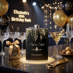 Flasques Personnalisé Sip in Style Pailleté Noir Or