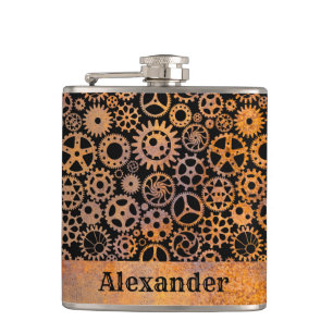 Flasques Petits engrenages Rusty Steampunk Nom personnalisé