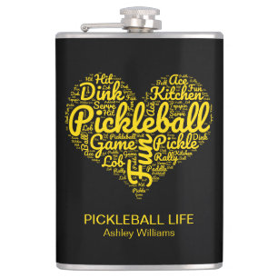 Flasques Pickleball Vie Word personnalisé Typographie d'art