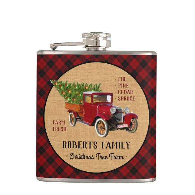 Flasques Plaid rouge de camion vintage de ferme d'arbre de (Devant)