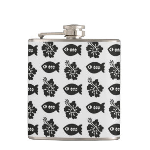 Flasques Poisson Tiki noir et blanc et Motif de fleurs