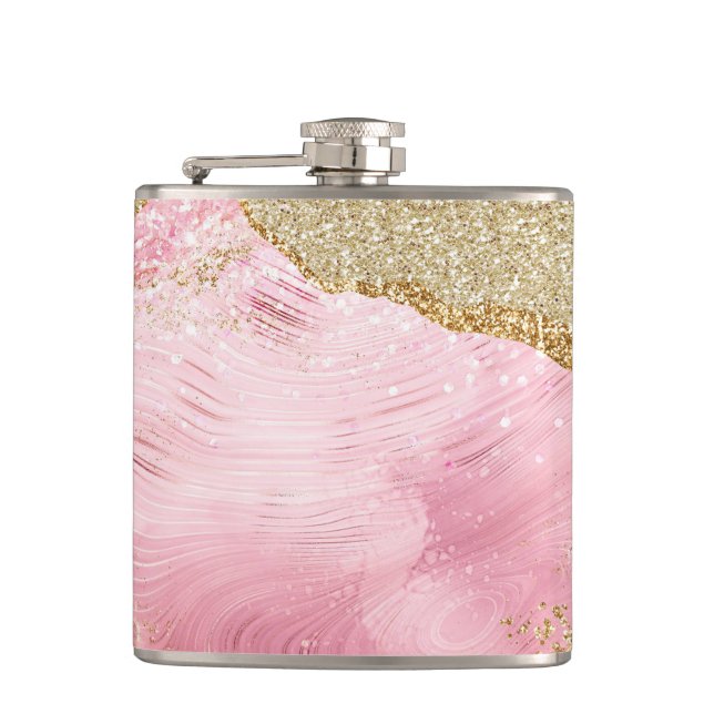 Flasques Porte rose de luxe avec Parties scintillant or (Devant)