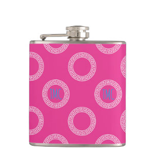 Flasques Preppy Greek Key Circles Sorority INITIALS College