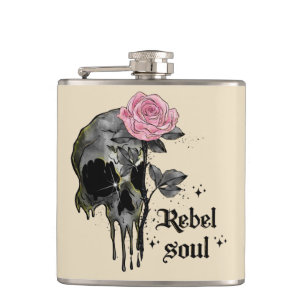 Flasques Rebel Soul - Crâne gothique avec Rose rose