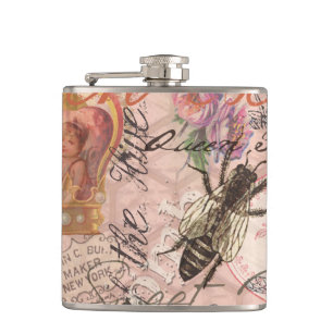Flasques Reine Abeille Vintage Beau Collage