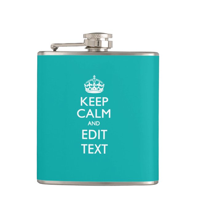 Flasques Restez calme et votre texte sur Peacock Turquoise (Devant)