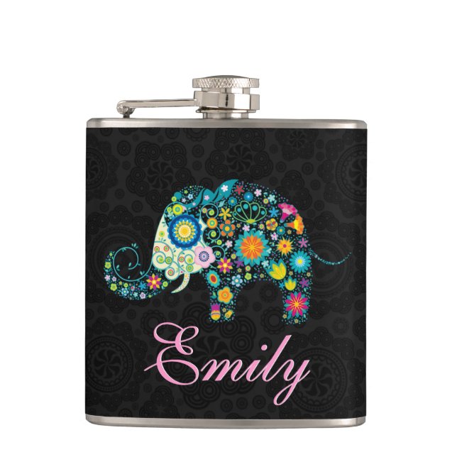Flasques Retro Floral Elephant Design (Devant)