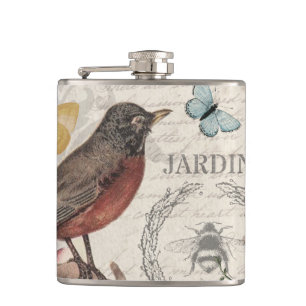 Flasques Robin Elegant Bird Butterfly French Art