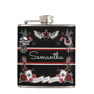 Flasques Rocher Rockabilly Personnalisé & Microphone Roulea