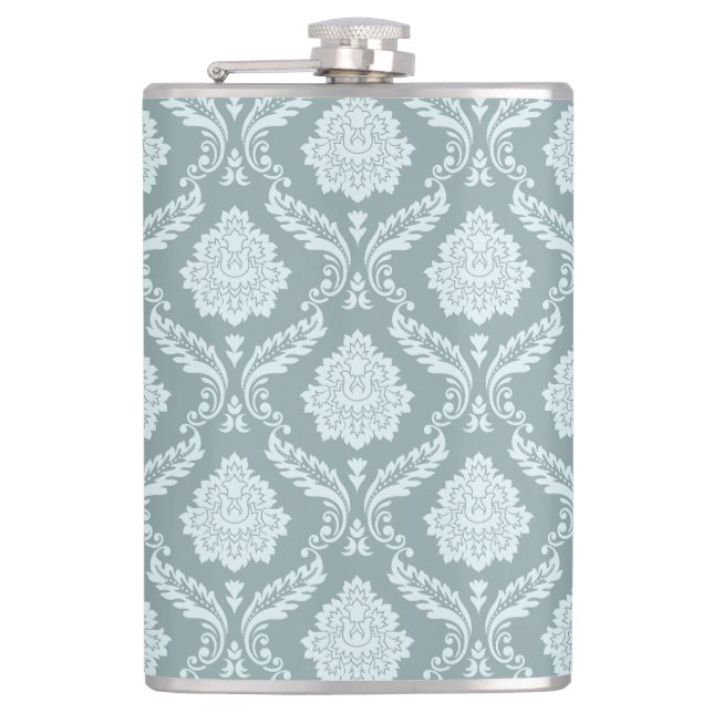 Flasques Rococo Damask Pattern Duck Egg Blue+Teal (Devant)