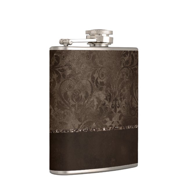 Flasques Romance en bronze de minuit | Satiny Grunge Damask (Droite)