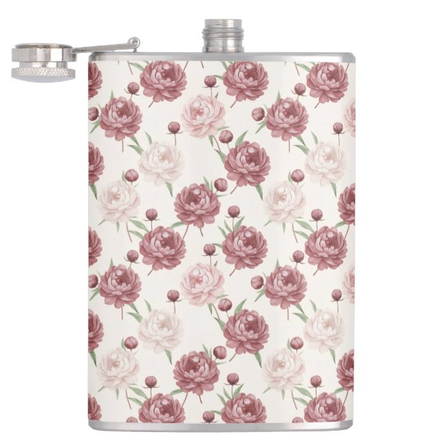 Flasques Romantic Blush & Burgundy Peony Floral Pattern (Ouvert)